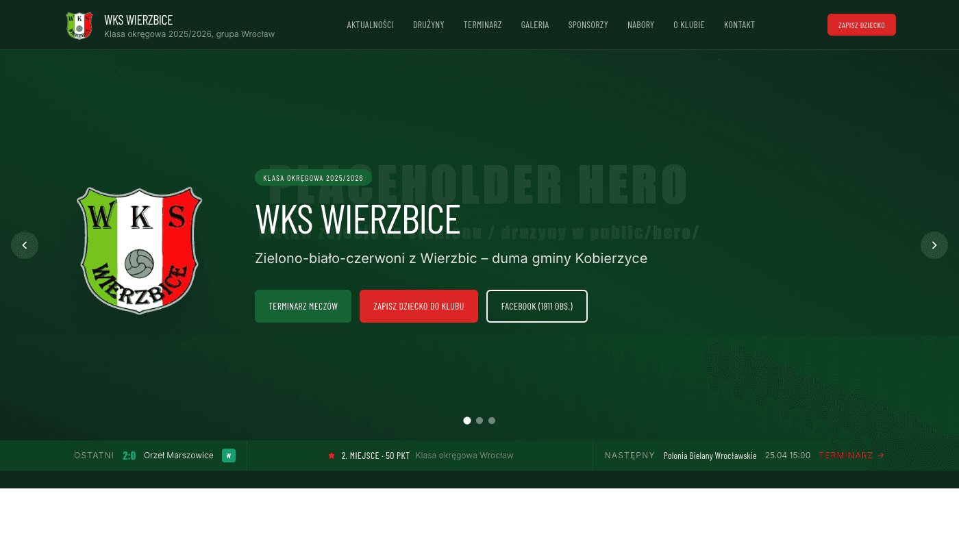 Zrzut ekranu strony WKS Wierzbice